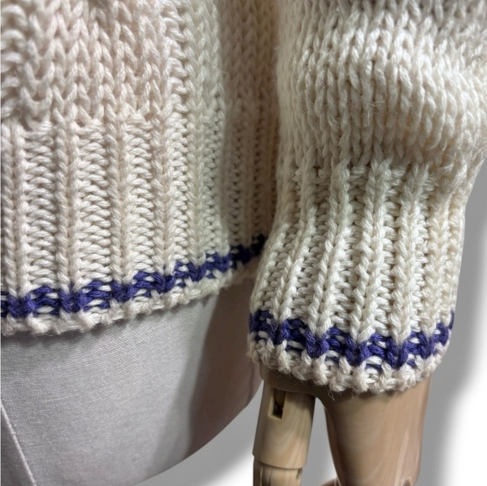 CHRISTIAN DIOR Ivory Knit Linen Blend Cardigan Purple Accent Line VINTAGE - Picture 9 of 10